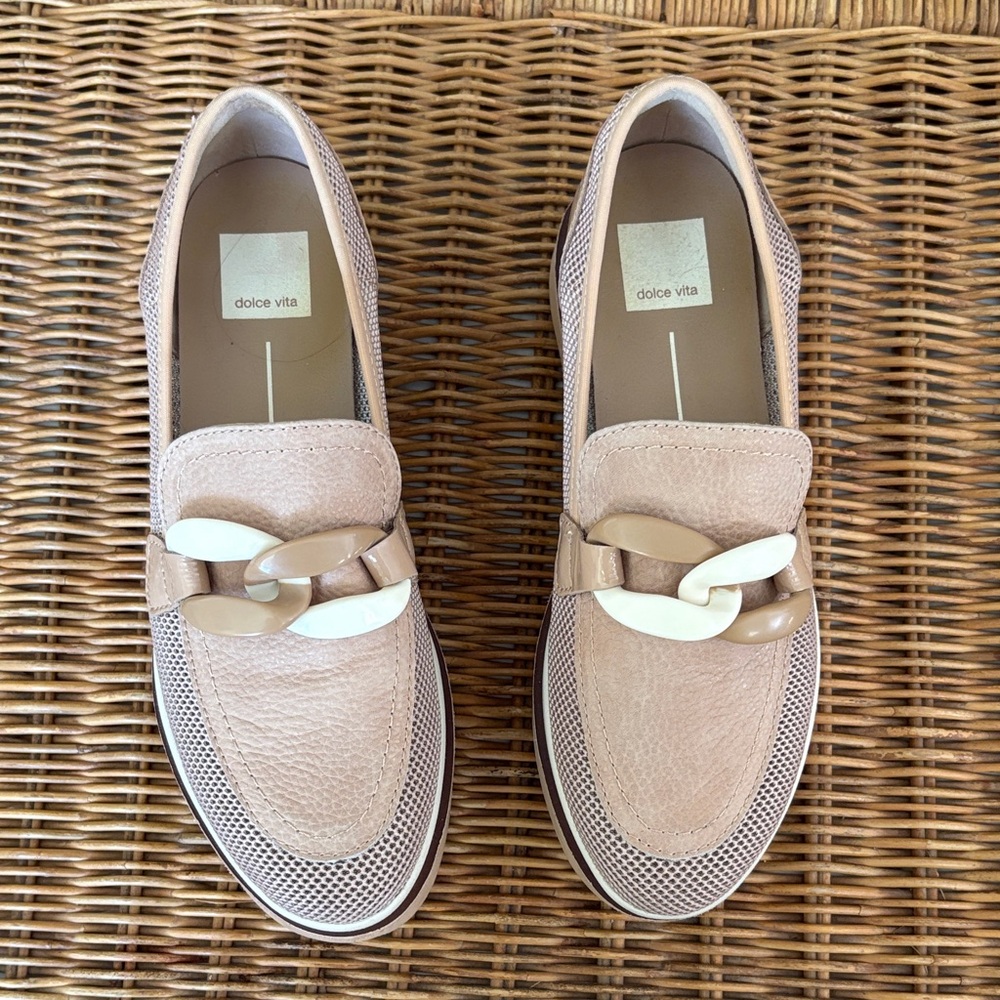 Dolce Vita Beige Chain-Link Mesh Womens Loafers